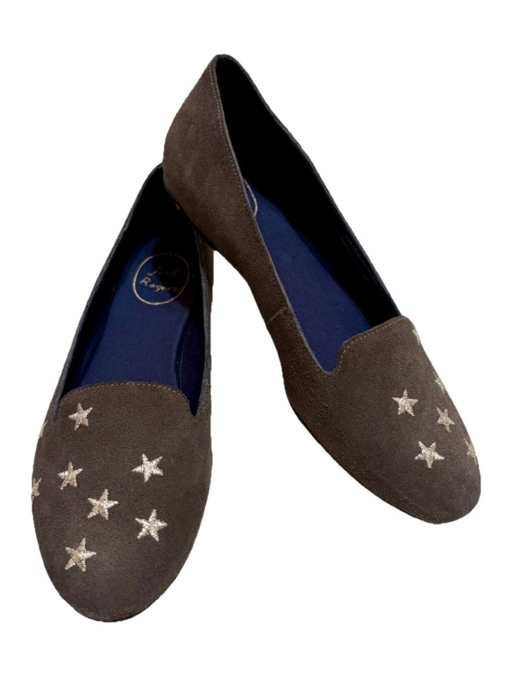 Jack Rogers Gray Suede Embroidered Stars Slip-On Flats Shoes Women’s 8.5M